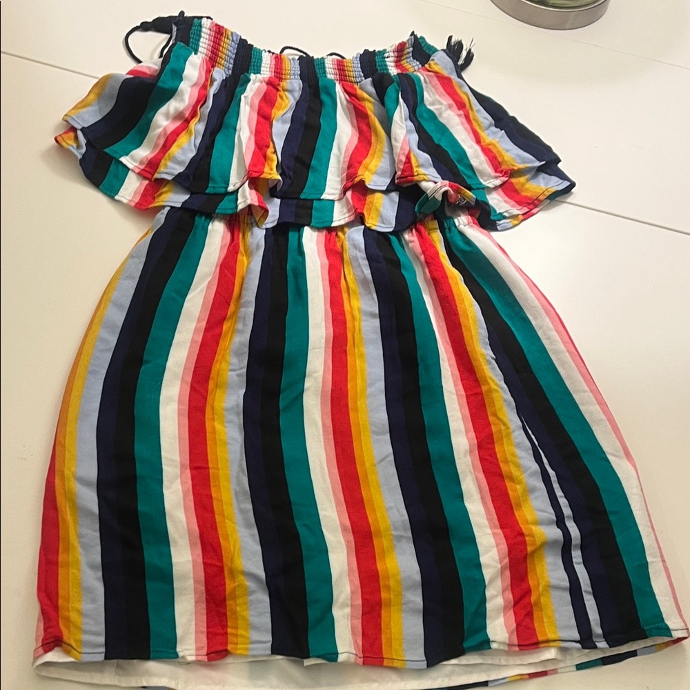 BB Dakota Rainbow Striped Mini Dress with Tie Straps